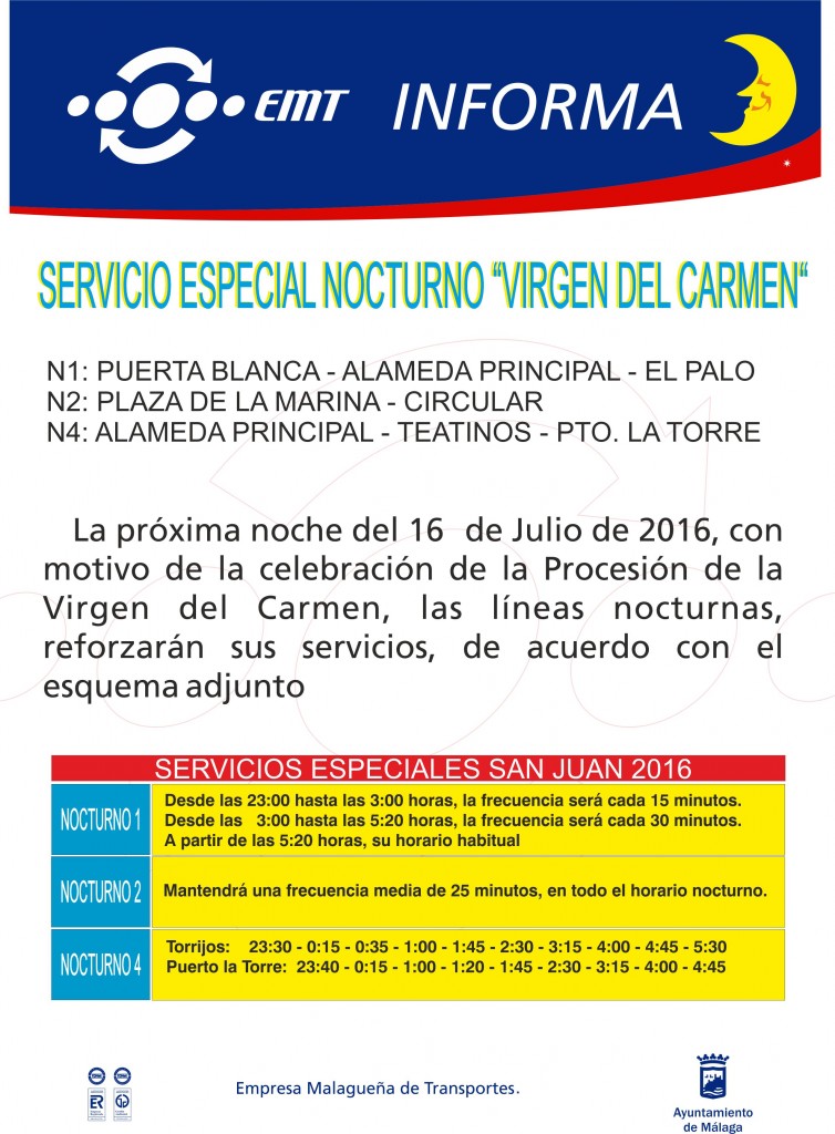 Aviso servicio Especial El Carmen 16-07-16